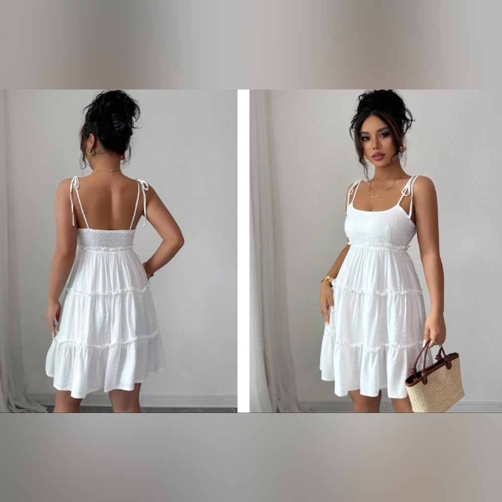 White Tiered Swiss Dot Cami Dress XL NWOT